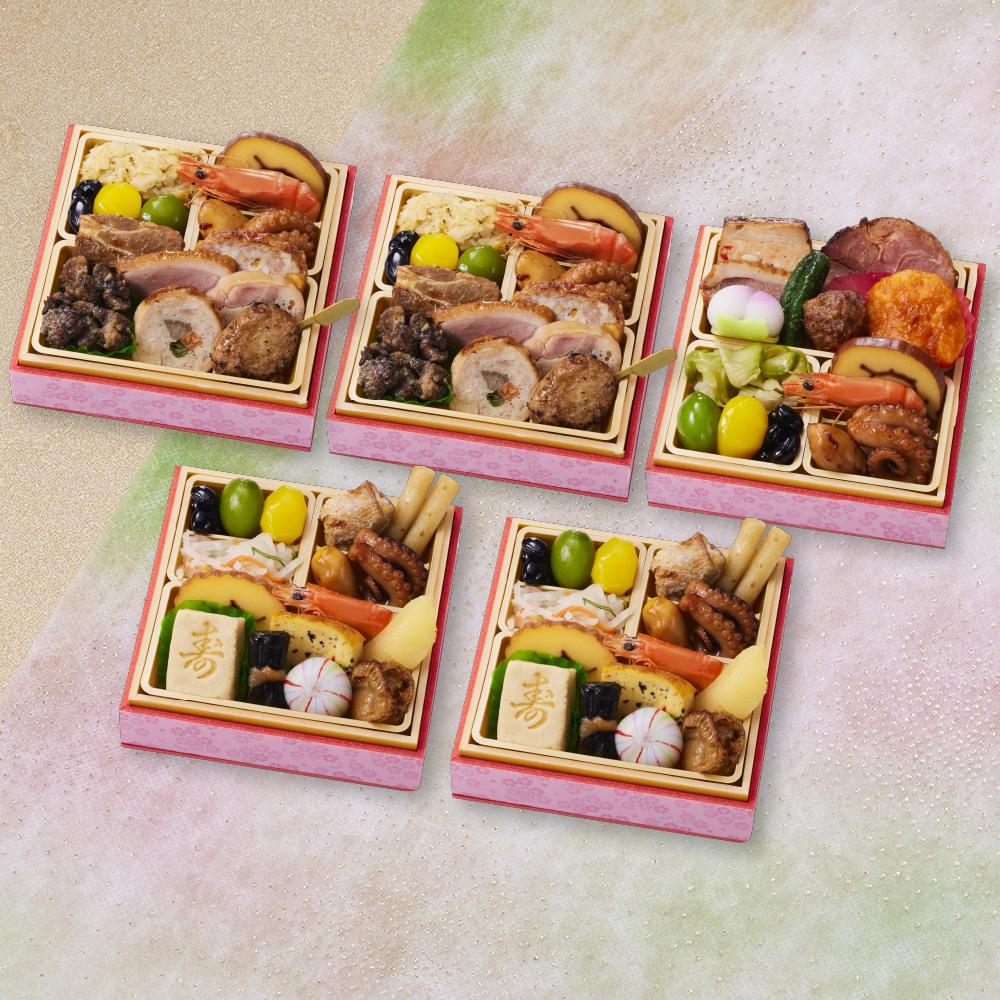 板前魂の小桜パーティーおせち 5個セット【肉2個・和風2個・中華風1個】ミニ一段重おせち　0.7人前×5個