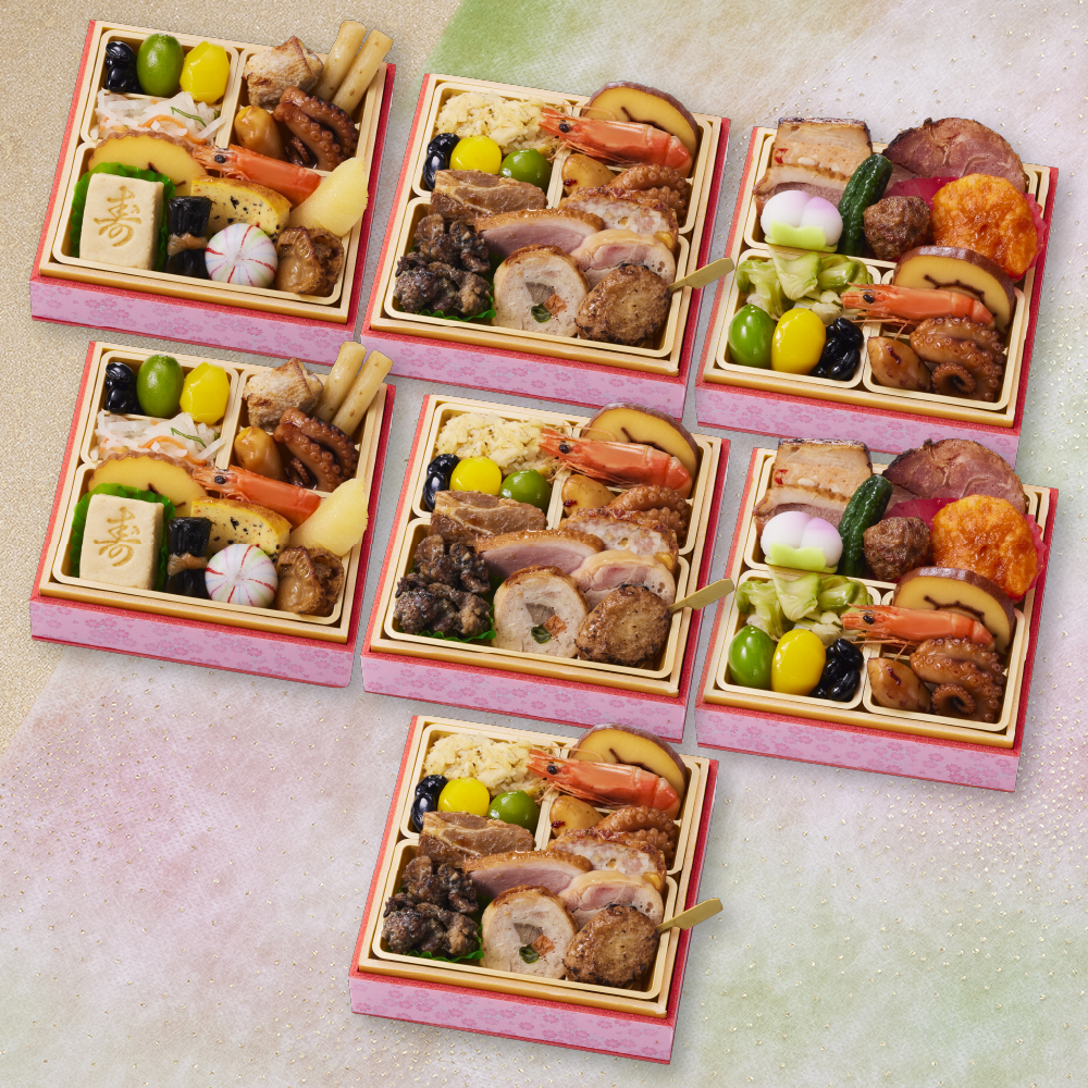 板前魂の小桜パーティーおせち 7個セット【肉3個・和風2個・中華風2個】ミニ一段重おせち　0.7人前×7個