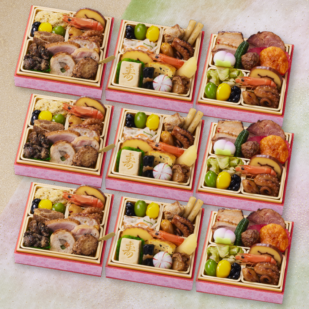 板前魂の小桜パーティーおせち 9個セット【肉3個・和風3個・中華風3個】ミニ一段重おせち　0.7人前×9個