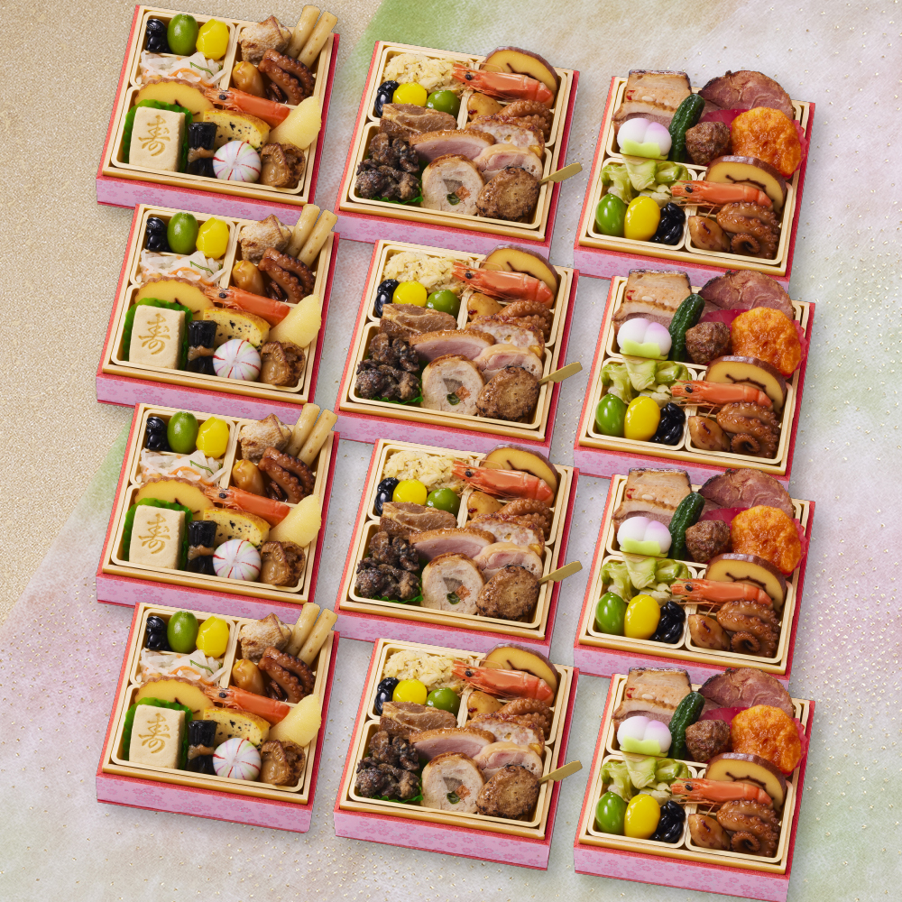 板前魂の小桜パーティーおせち 12個セット【肉4個・和風4個・中華風4個】ミニ一段重おせち　0.7人前×12個